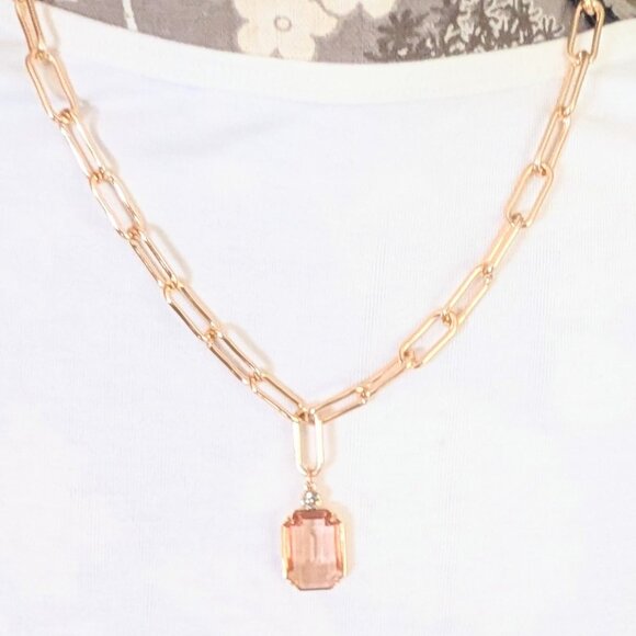 Ralph Lauren Statement Chunky Morganite-like Stone gold Tone Runway Necklace NWT - Picture 1 of 5